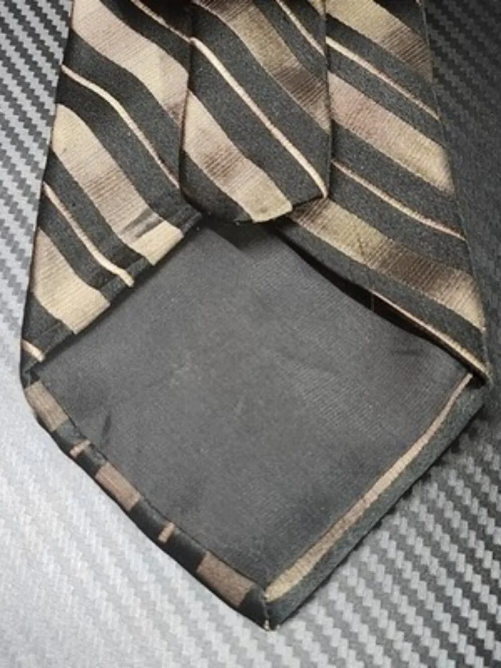 Gianfranco Ruffini Brown & Black Striped 100% Imported Silk Repp Tie Made In USA